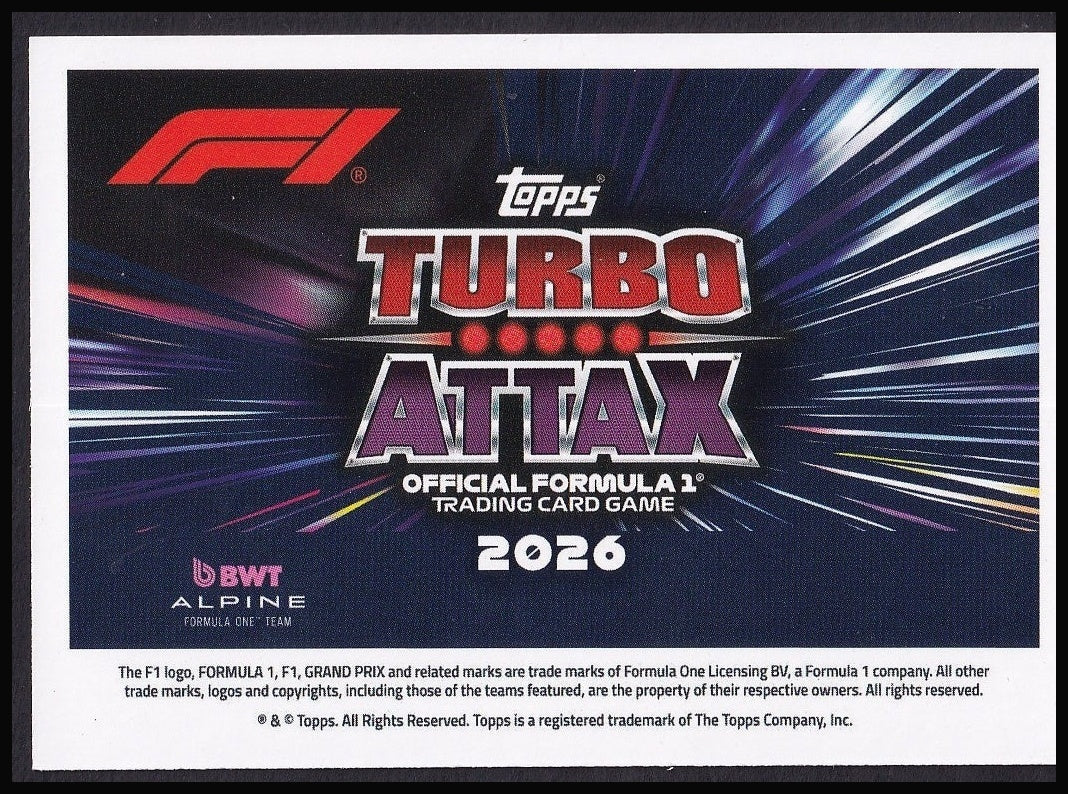 Franco Colapinto 284 2026 Topps Formula 1 Turbo Attax Signature Style | Near Mint back