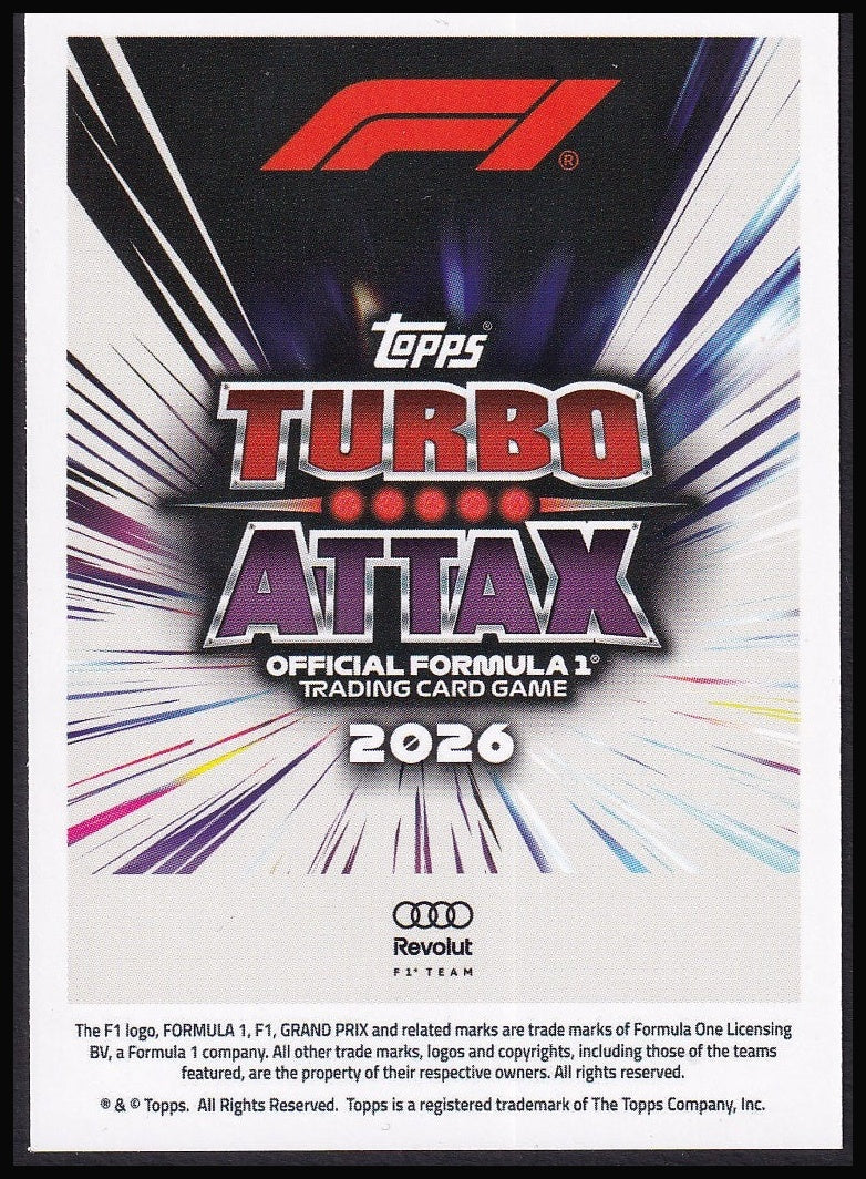 Gabriel Bortoleto 131 2026 Topps Formula 1 Turbo Attax Speed Silhouettes | Near Mint back