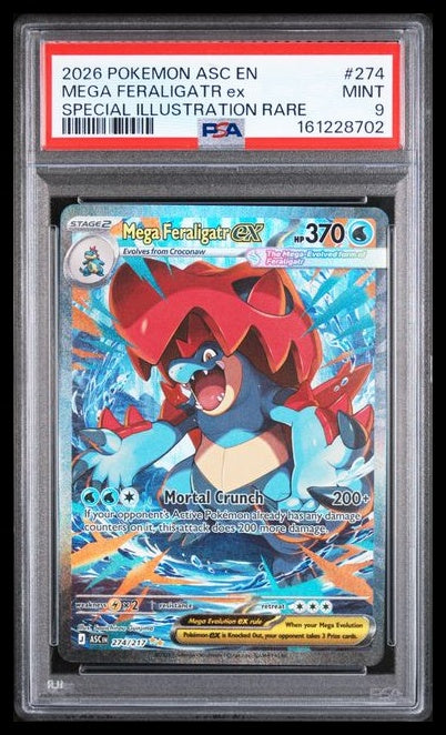 Mega Feraligatr ex 274/217 Ascended Heroes Special Illustration Rare PSA 9 Mint slab front cert 161228702