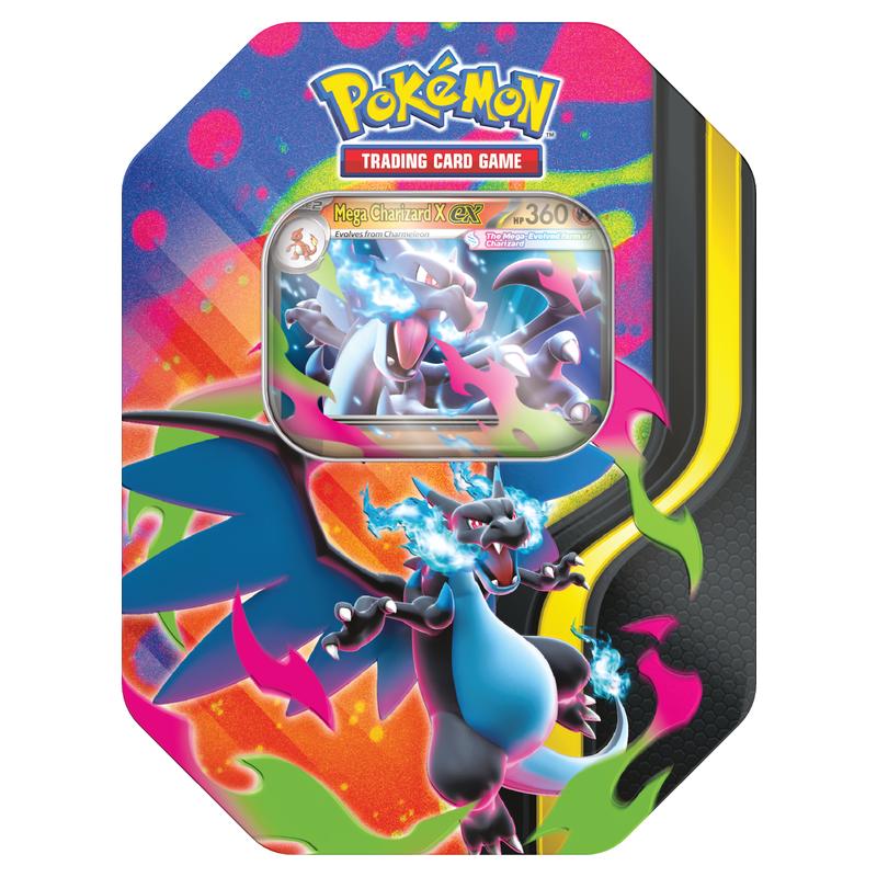 Pokémon TCG Mega Charizard X ex Tin sealed English official packshot