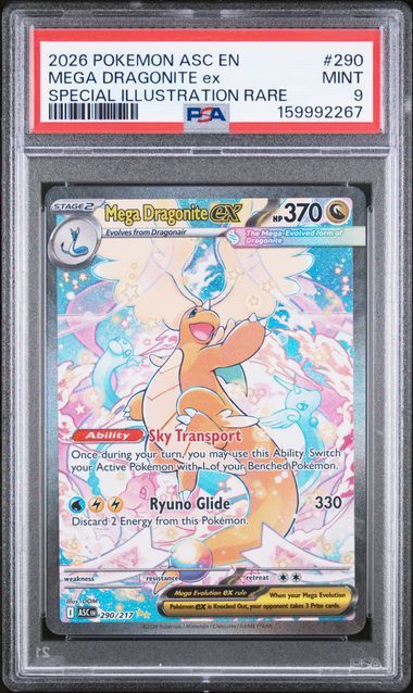 Mega Dragonite ex 290/217 Ascended Heroes Special Illustration Rare PSA 9 Mint slab front