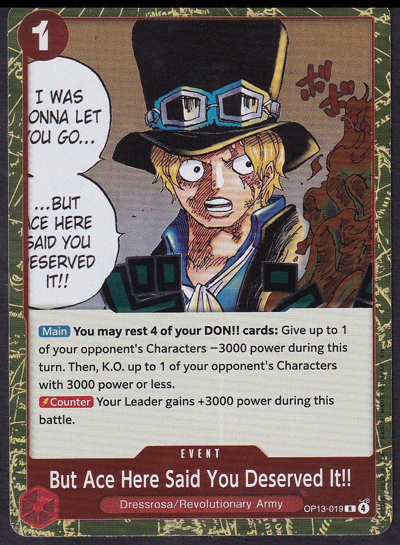 One Piece But Ace Here Said You Deserved It!! OP13-019 Carrying On His Will Rare R | Near Mint