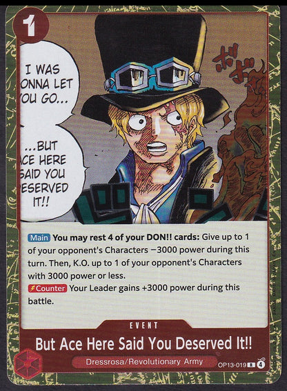 One Piece But Ace Here Said You Deserved It!! OP13-019 Carrying On His Will Rare R | Near Mint