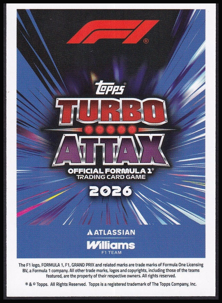 Alex Albon 41 2026 Topps Formula 1 Turbo Attax Power in Numbers | Near Mint back