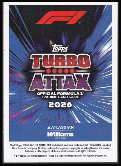 Alex Albon 41 2026 Topps Formula 1 Turbo Attax Power in Numbers | Near Mint back