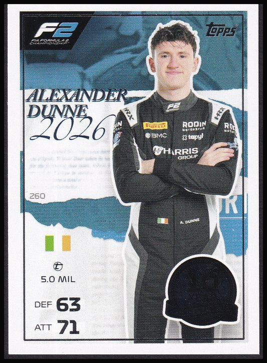 Alexander Dunne 260 2026 Topps Formula 1 Turbo Attax F2 | Near Mint front
