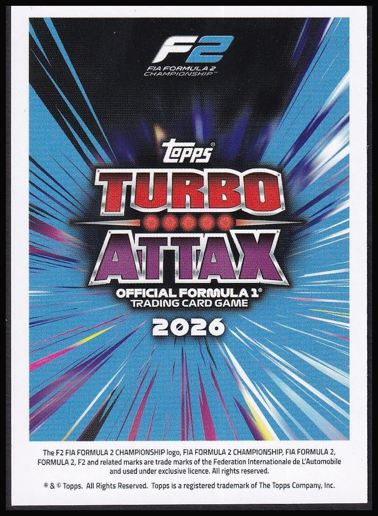 Alexander Dunne 260 2026 Topps Formula 1 Turbo Attax F2 | Near Mint back