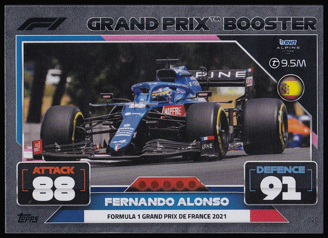 Fernando Alonso 320 2022 Topps Formula 1 Turbo Attax Grand Prix Booster | Near Mint