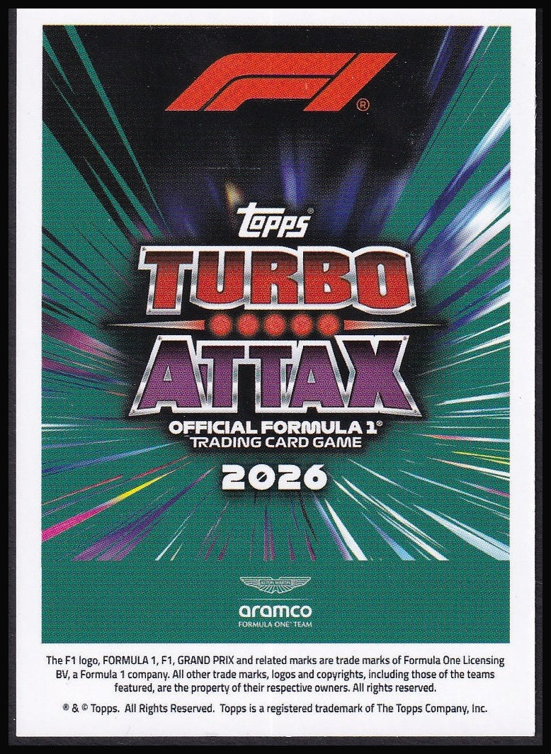 Fernando Alonso Lance Stroll 57 2026 Topps Formula 1 Turbo Attax Dynamic Duo | Near Mint back