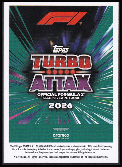 Fernando Alonso Lance Stroll 57 2026 Topps Formula 1 Turbo Attax Dynamic Duo | Near Mint back