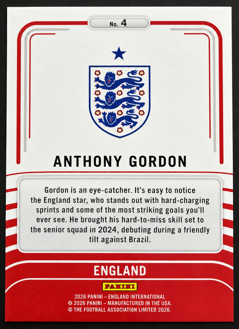 Anthony Gordon Limitless 4 Panini England International card back
