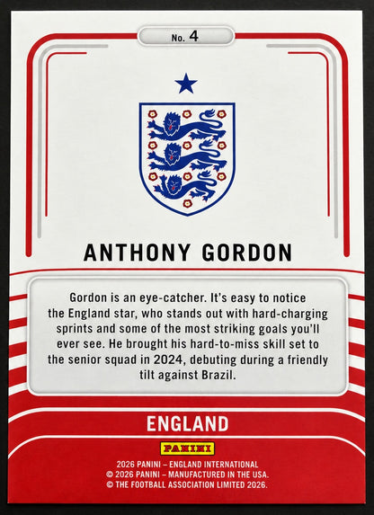 Anthony Gordon Limitless 4 Panini England International card back