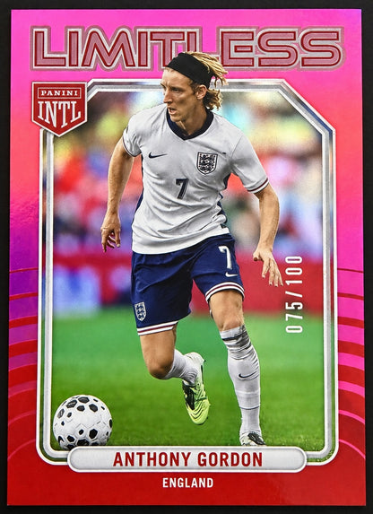 Anthony Gordon Limitless 4 2026 Panini England International 075/100 front