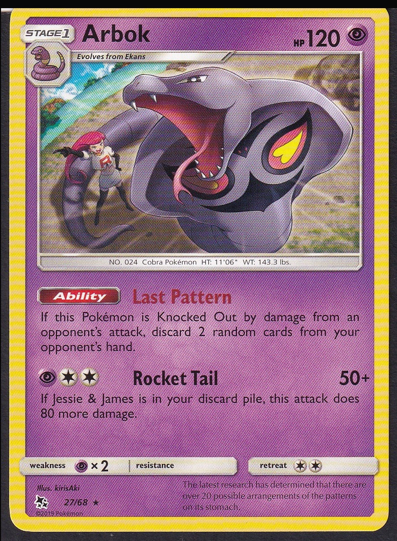 Arbok 27/68 Hidden Fates Rare Holo front