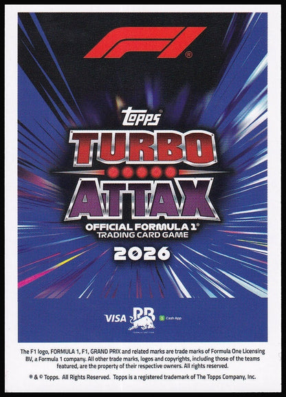 Arvid Lindblad 125 2026 Topps Formula 1 Turbo Attax Speed Silhouettes | Near Mint back