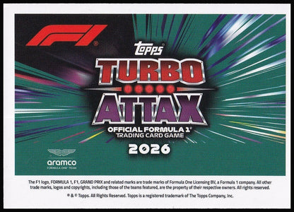 Aston Martin Aramco 55 2026 Topps Formula 1 Turbo Attax F1 Team Logos | Near Mint back