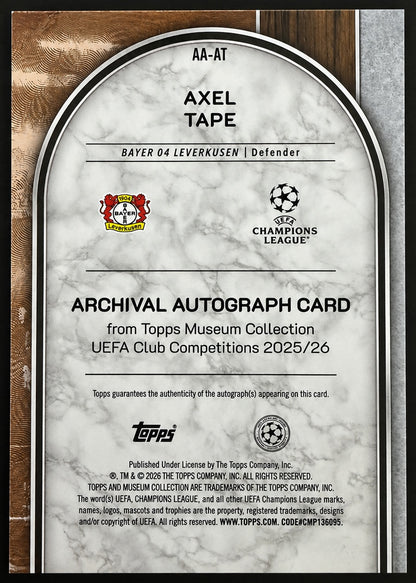 Axel Tape AA-AT Topps Museum Collection Archival Autograph card back