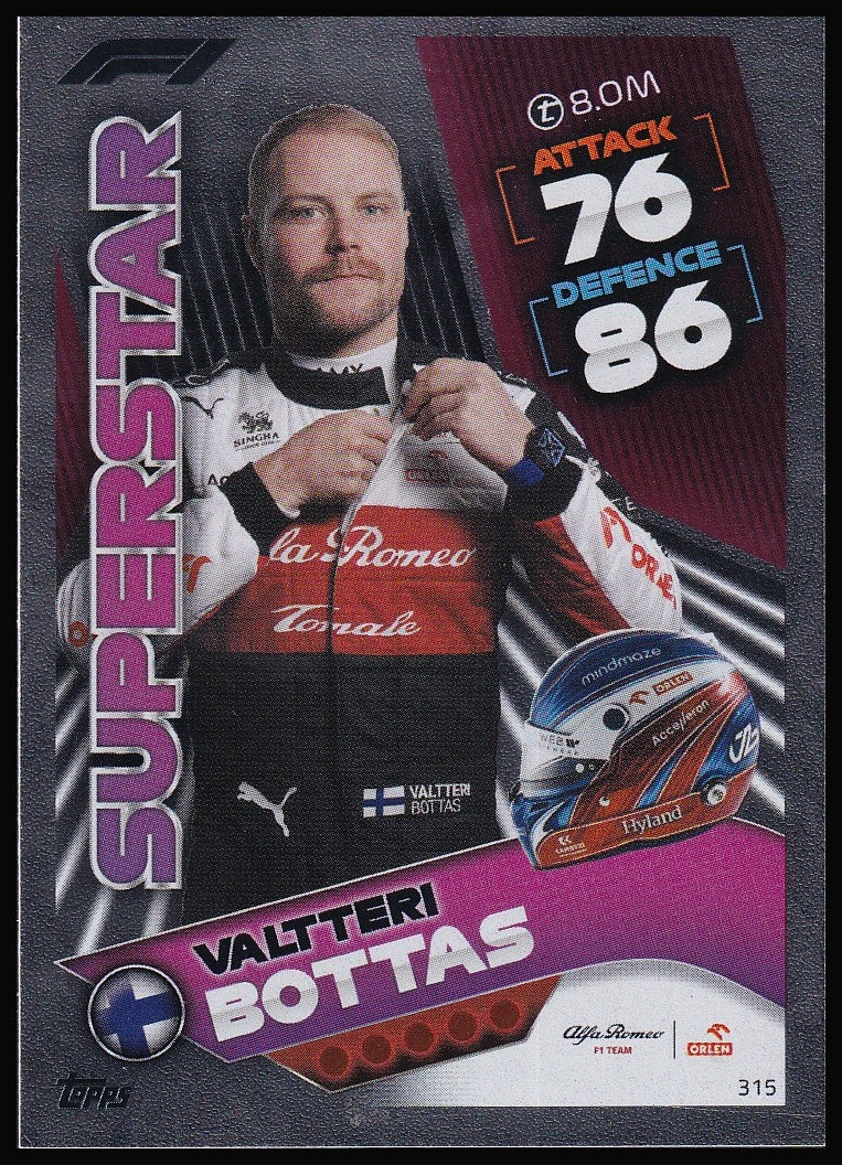 Valtteri Bottas 315 2022 Topps Formula 1 Turbo Attax Superstar | Near Mint