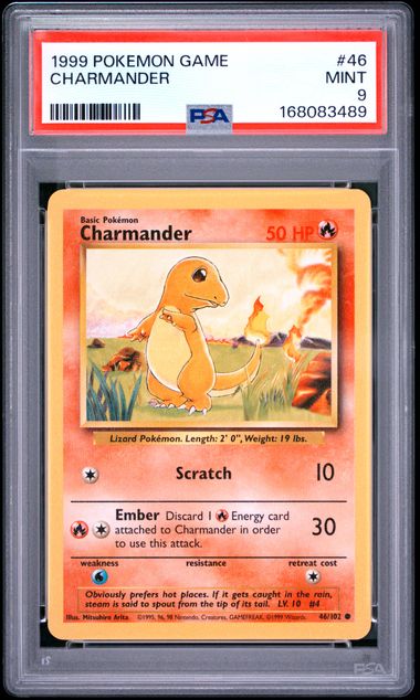 Charmander 46/102 Base Set Unlimited PSA 9 Mint front slab