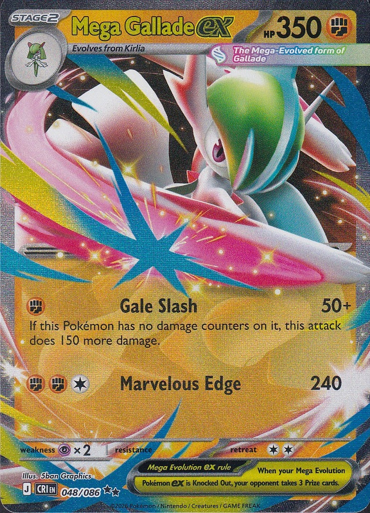 Mega Gallade ex 048/086 Chaos Rising Double Rare Holo Near Mint card