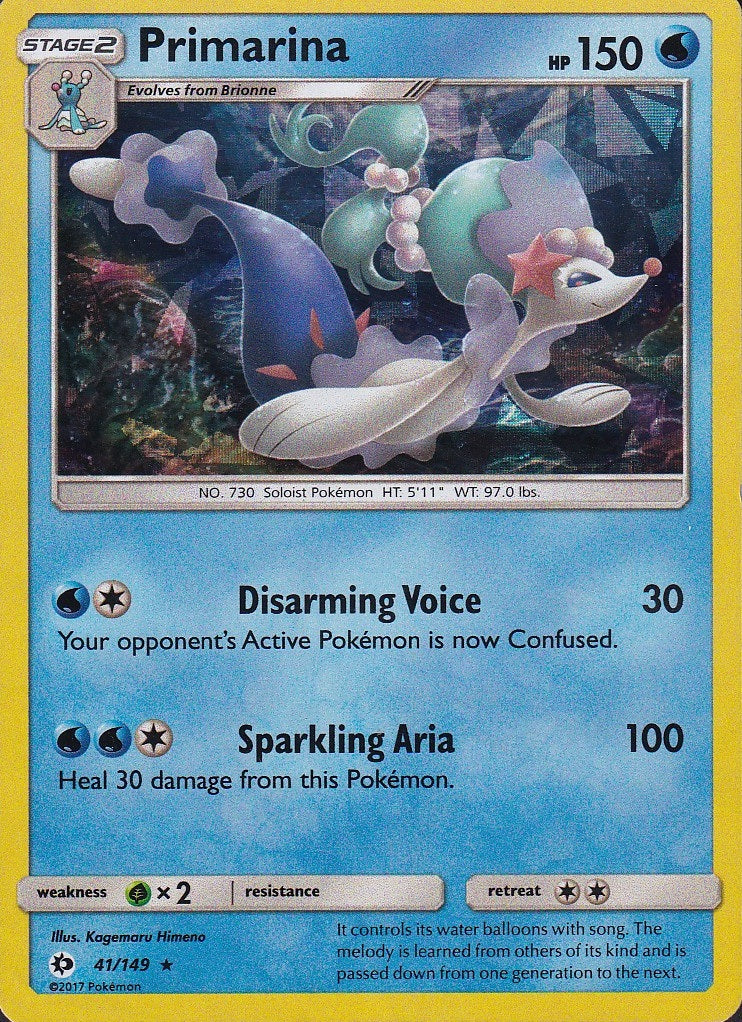 Primarina 41/149 Sun & Moon Holo Rare Near Mint card