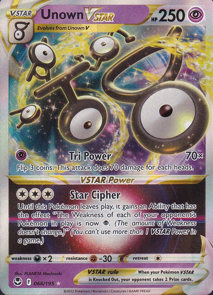 Unown VSTAR 066/195 Silver Tempest Ultra Rare Holo Near Mint card
