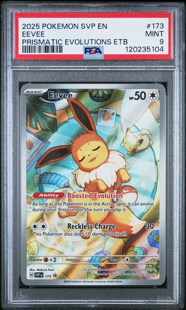 Eevee SVP 173 Prismatic Evolutions ETB Promo PSA 9 slab front