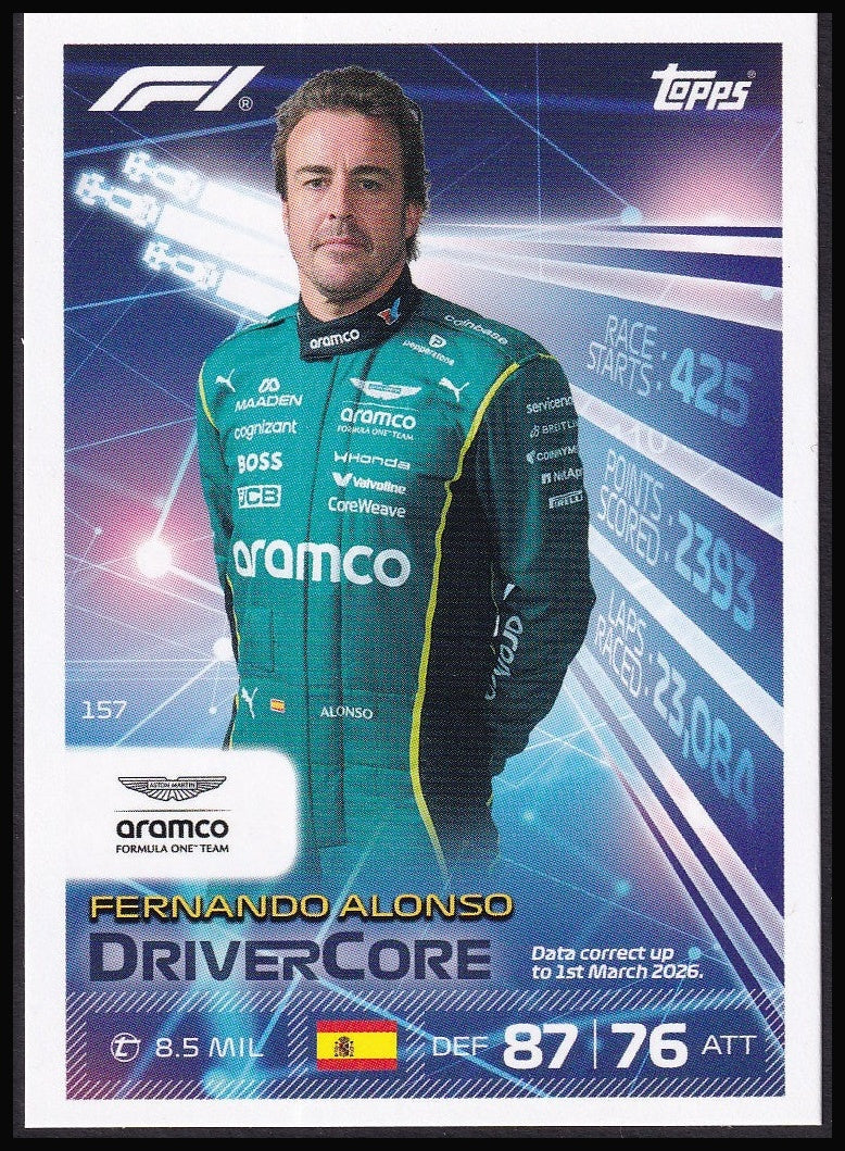 Fernando Alonso 157 2026 Topps Formula 1 Turbo Attax Drivercore | Near Mint front