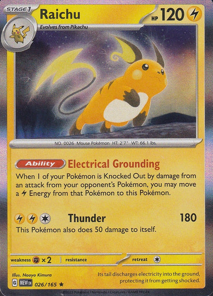Raichu 026/165 Scarlet & Violet 151 Holo Rare Near Mint card