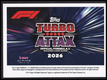 Franco Colapinto 284 2026 Topps Formula 1 Turbo Attax Signature Style | Near Mint back