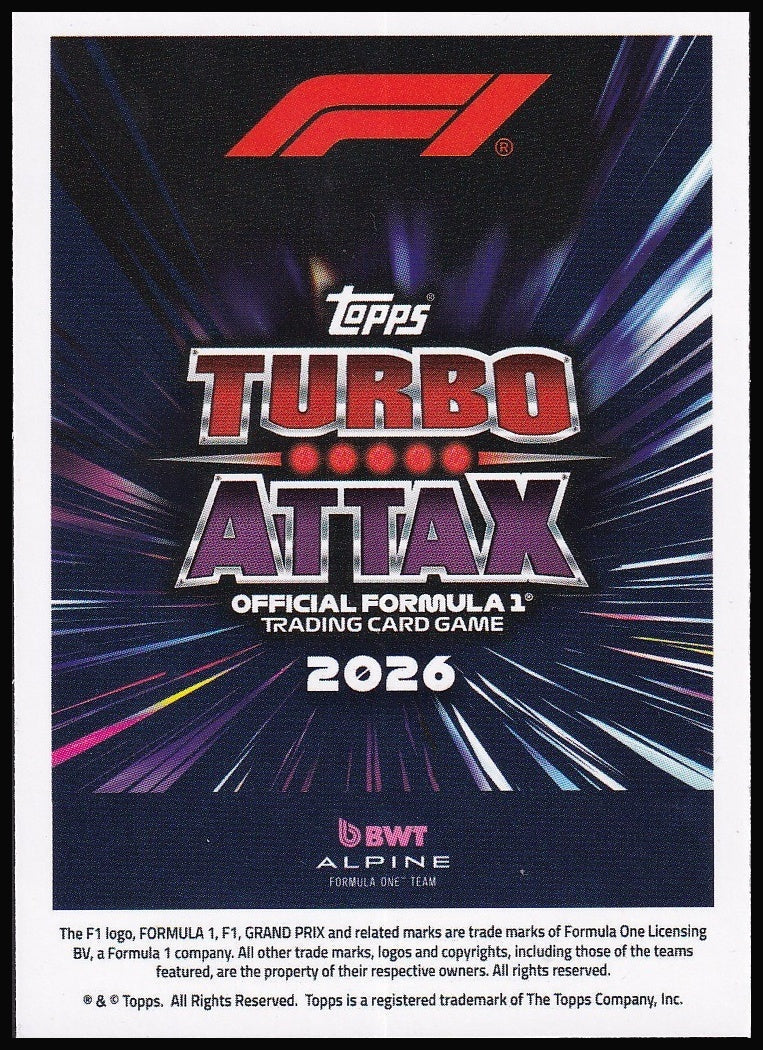 Franco Colapinto 89 2026 Topps Formula 1 Turbo Attax Power in Numbers | Near Mint back