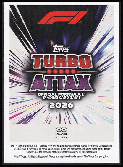 Gabriel Bortoleto 131 2026 Topps Formula 1 Turbo Attax Speed Silhouettes | Near Mint back