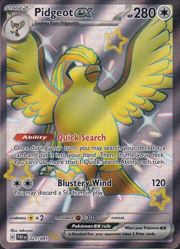 Pidgeot ex 221/091 Paldean Fates Shiny Ultra Rare Holo Near Mint card