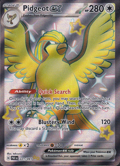 Pidgeot ex 221/091 Paldean Fates Shiny Ultra Rare Holo Near Mint card