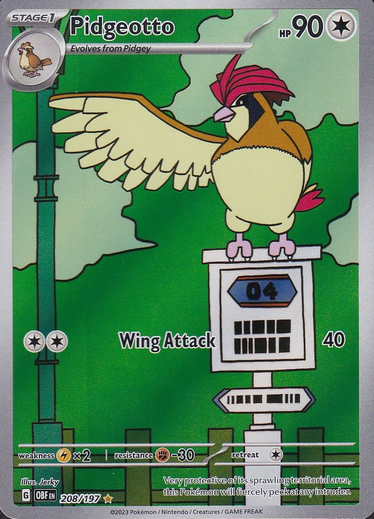 Pidgeotto 208/197 Obsidian Flames Illustration Rare Holo Near Mint card