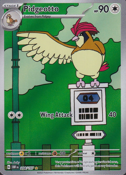 Pidgeotto 208/197 Obsidian Flames Illustration Rare Holo Near Mint card