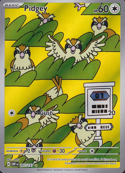 Pidgey 207/197 Obsidian Flames Illustration Rare Holo Near Mint card