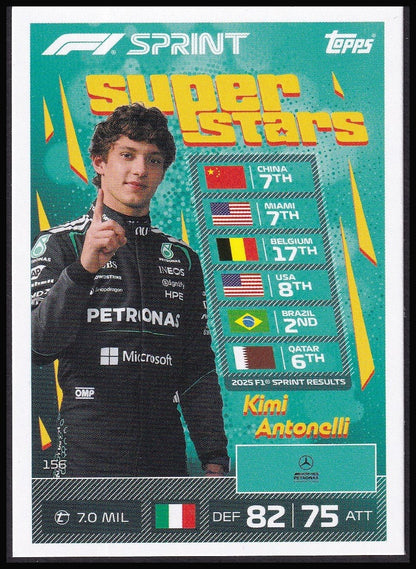 Kimi Antonelli 156 2026 Topps Formula 1 Turbo Attax Super Stars | Near Mint back