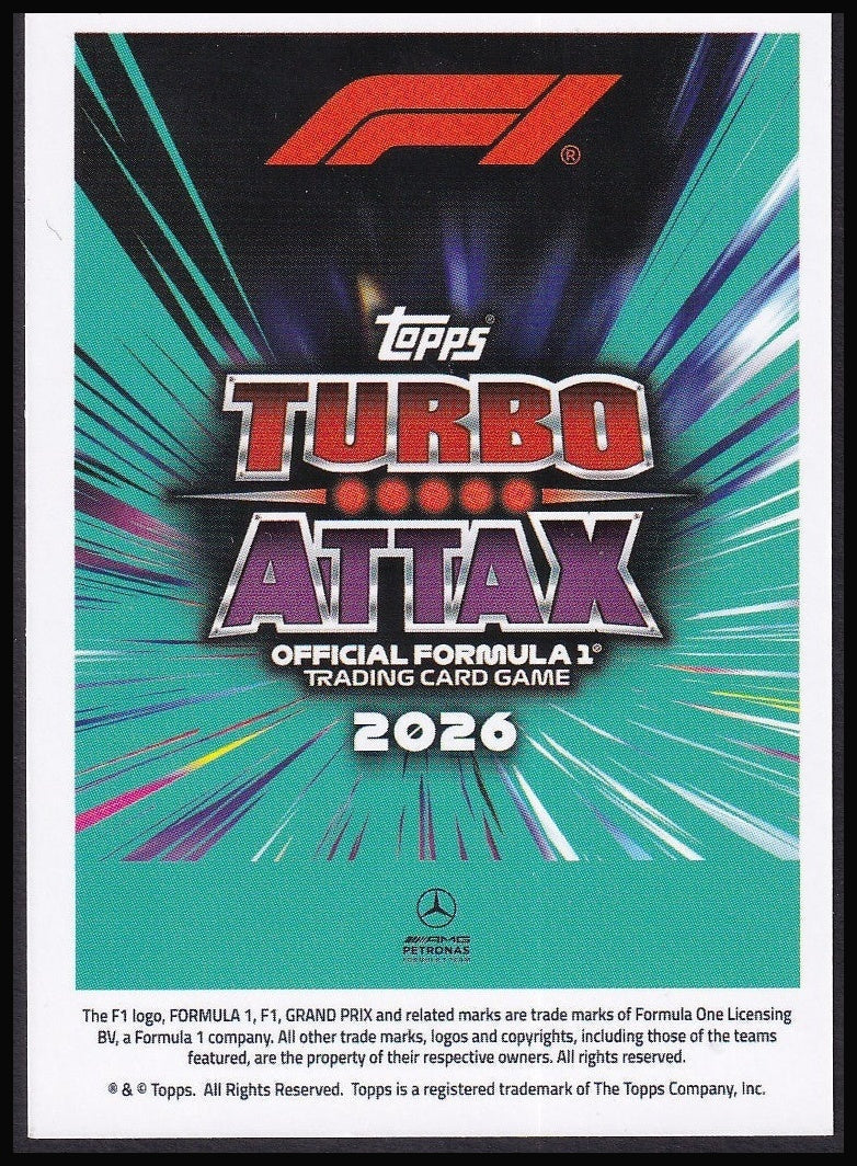 Kimi Antonelli 16 2026 Topps Formula 1 Turbo Attax Hero | Near Mint back