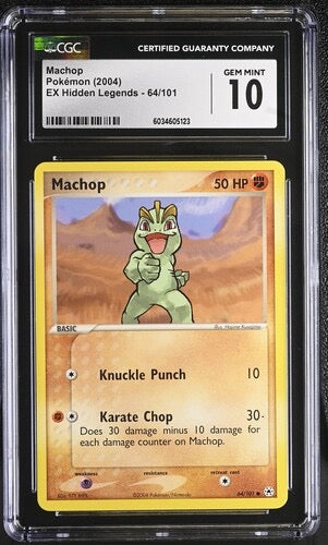 Machop 64/101 EX Hidden Legends CGC 10 Gem Mint front slab