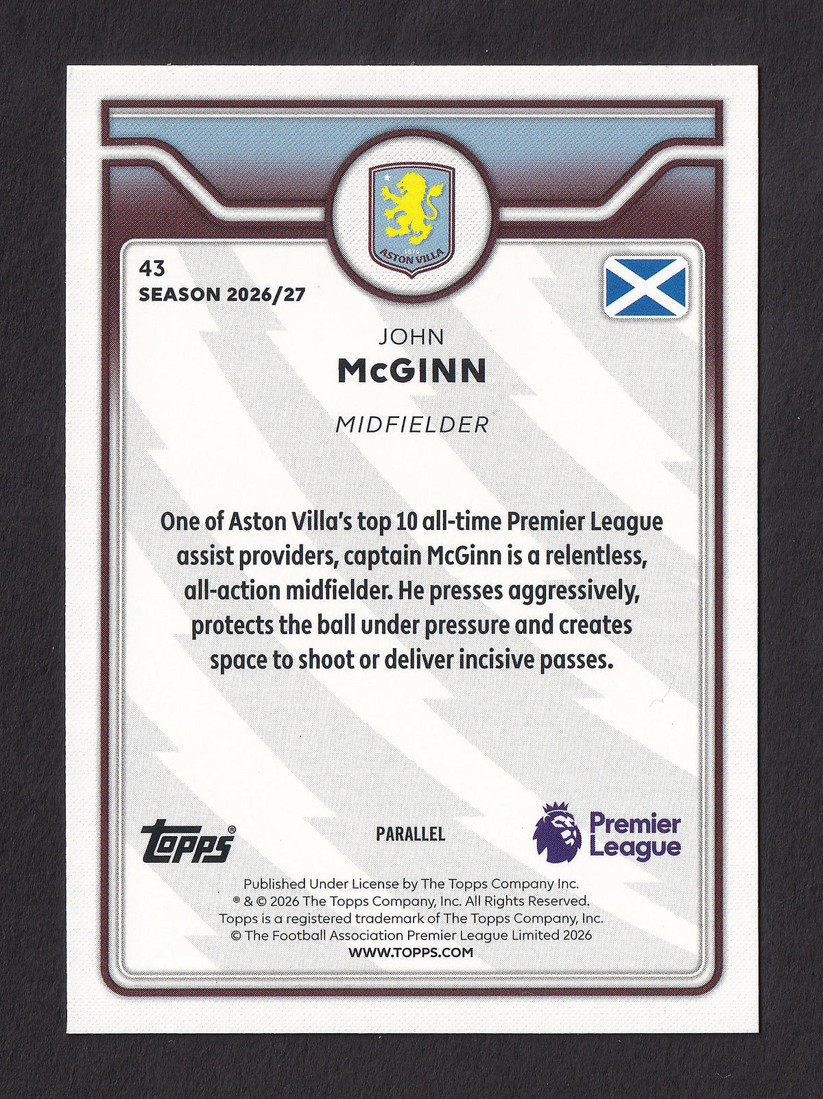 John McGinn 43 Green Parallel 27/99 card back