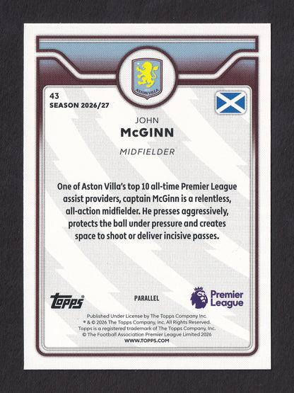 John McGinn 43 Green Parallel 27/99 card back