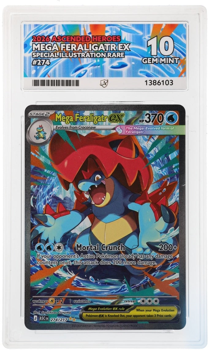 Mega Feraligatr ex 274/217 Ascended Heroes ACE 10 Gem Mint slab front
