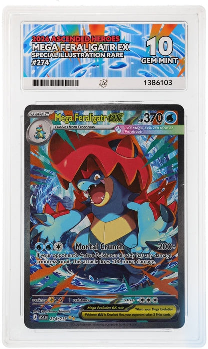 Mega Feraligatr ex 274/217 Ascended Heroes ACE 10 Gem Mint slab front