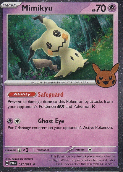 Mimikyu 037/091 Paldean Fates Trick or Trade Holo Rare front