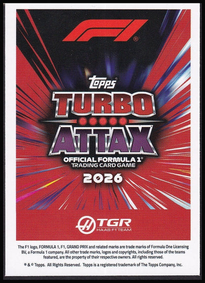 Oliver Bearman 181 2026 Topps Formula 1 Turbo Attax Night Shift | Near Mint back