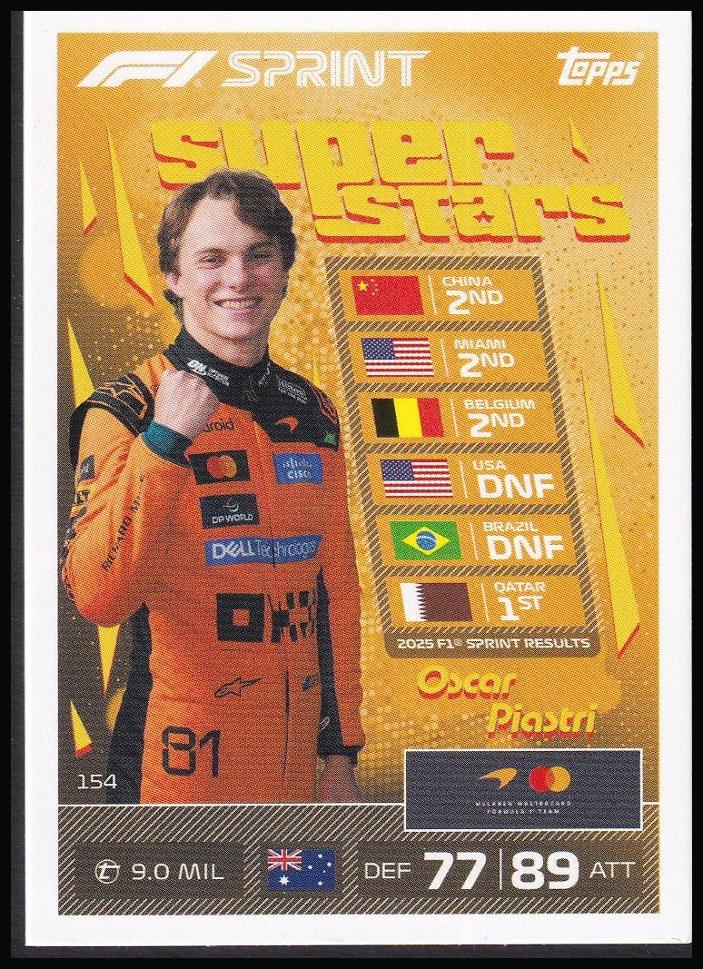 Oscar Piastri 154 2026 Topps Formula 1 Turbo Attax Super Stars | Near Mint front