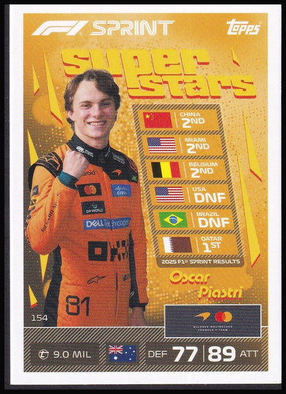 Oscar Piastri 154 2026 Topps Formula 1 Turbo Attax Super Stars | Near Mint front