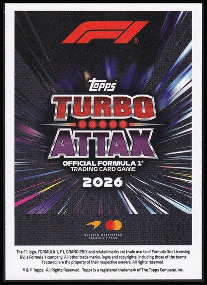 Oscar Piastri 8 2026 Topps Formula 1 Turbo Attax Power in Numbers | Near Mint back