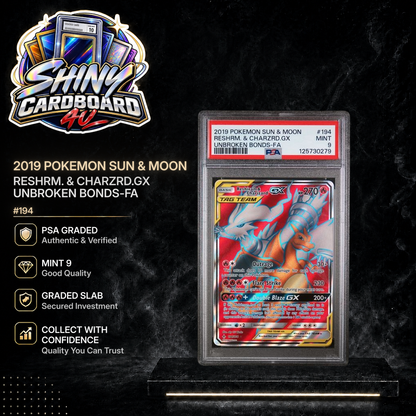 Reshiram & Charizard GX 194/214 Unbroken Bonds PSA 9 Mint promo